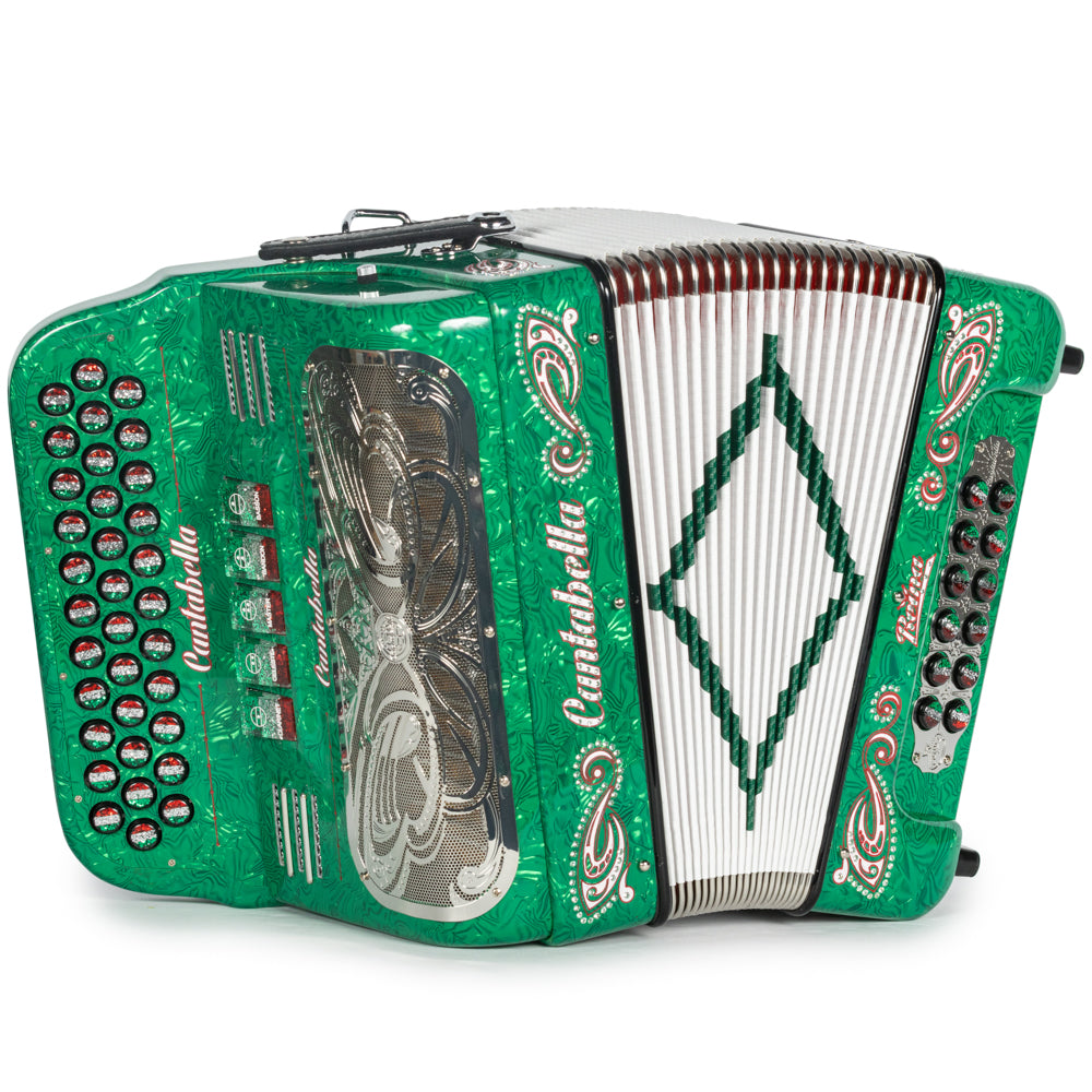 Cantabella Reina Acordeón 5 Registros Fa Ondas Verde Diapasón Pintado