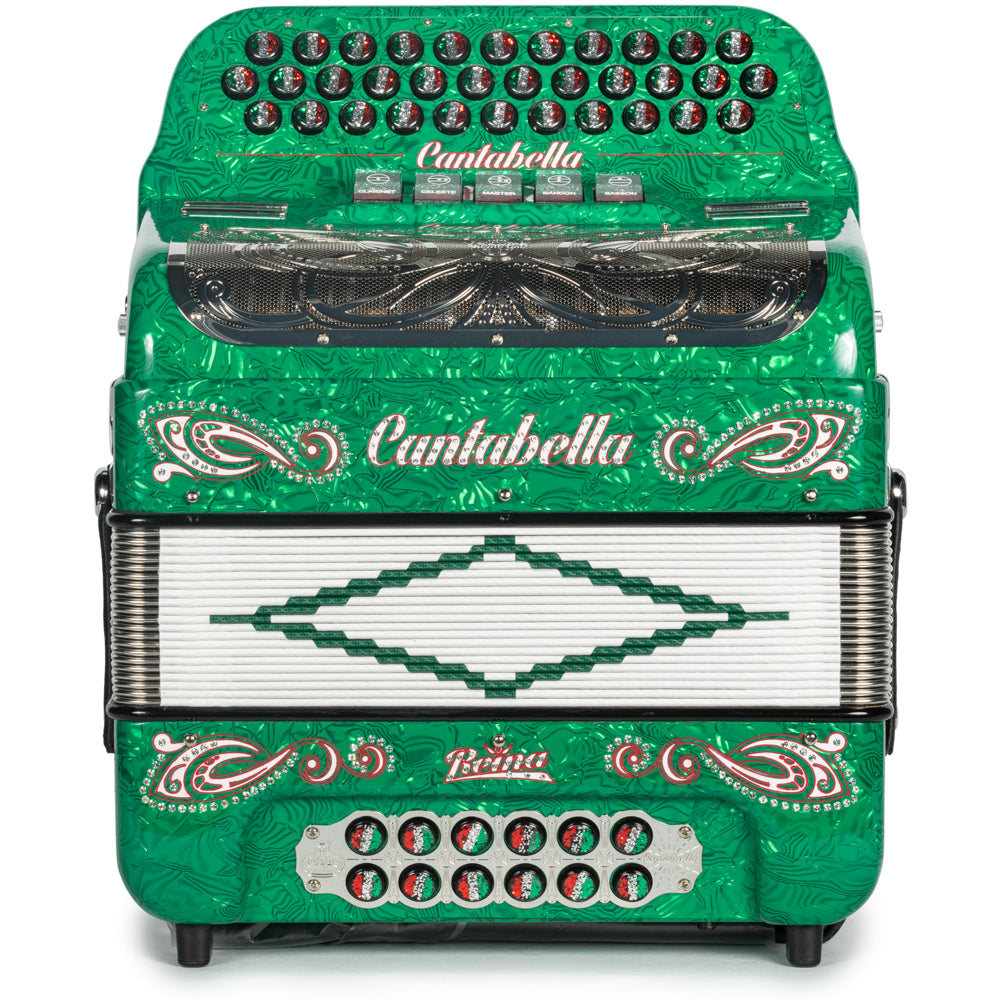 Cantabella Reina Acordeón 5 Registros Fa Ondas Verde Diapasón Pintado