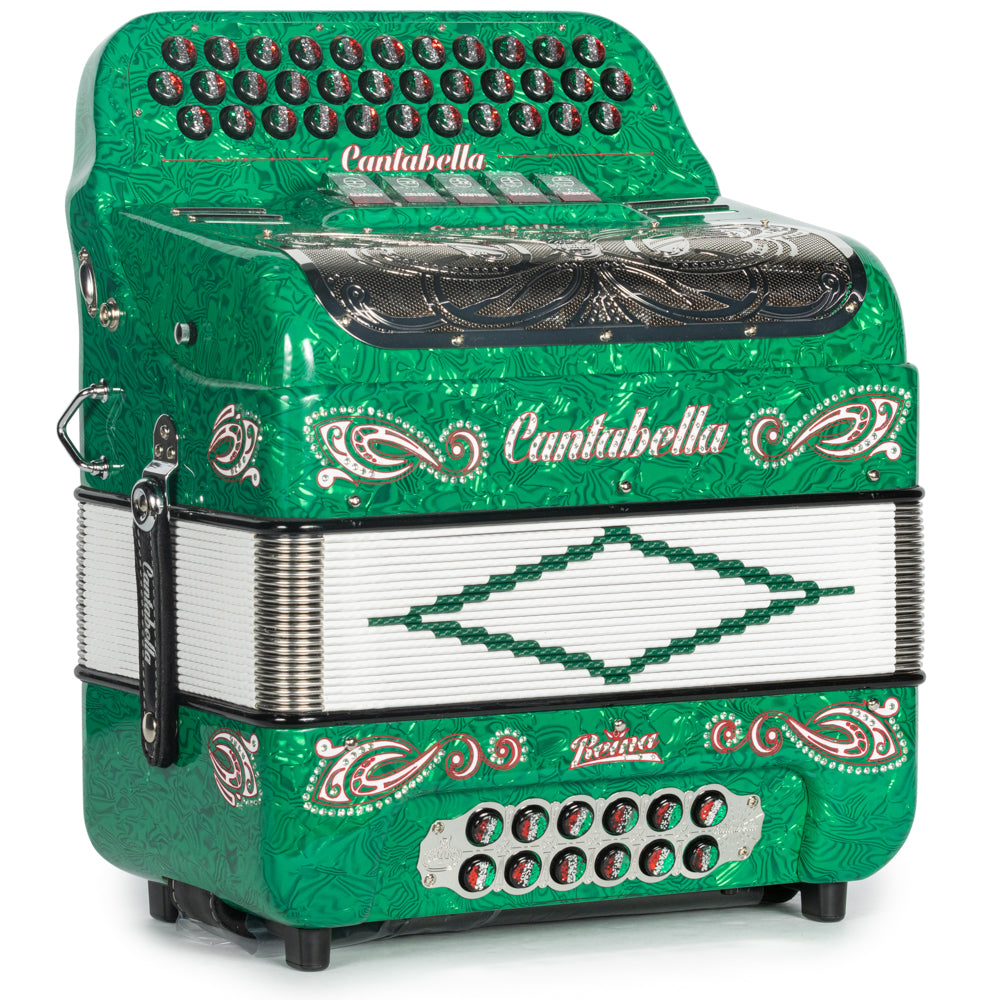Cantabella Reina Acordeón 5 Registros Fa Ondas Verde Diapasón Pintado
