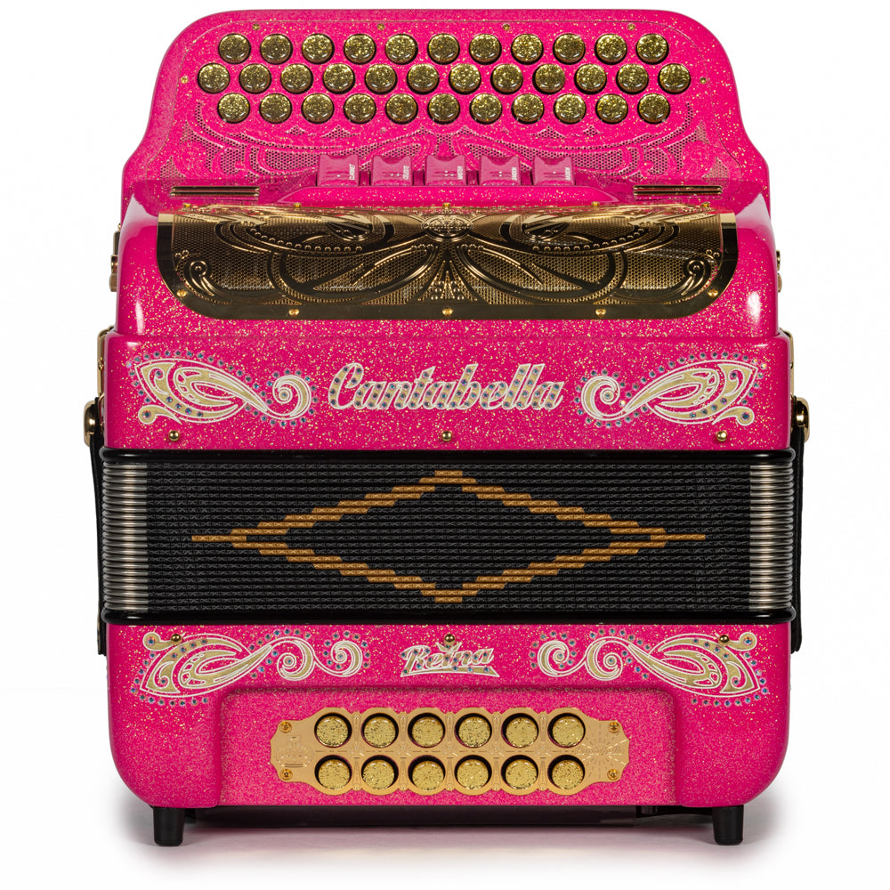 Cantabella Reina Accordion 5 Switch EAD Pink Glitter with Gold and Painted Fretboard Hermes Music