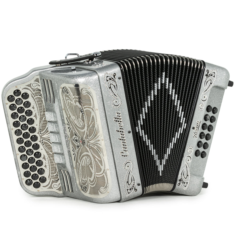 Cantabella Reina Acordeón 5 Registros Fa Brillo Plateado con Negro