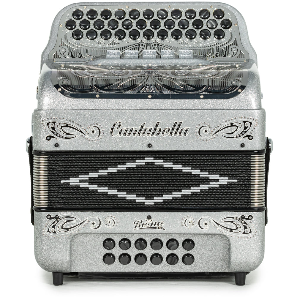 Cantabella Reina Acordeón 5 Registros Fa Brillo Plateado con Negro
