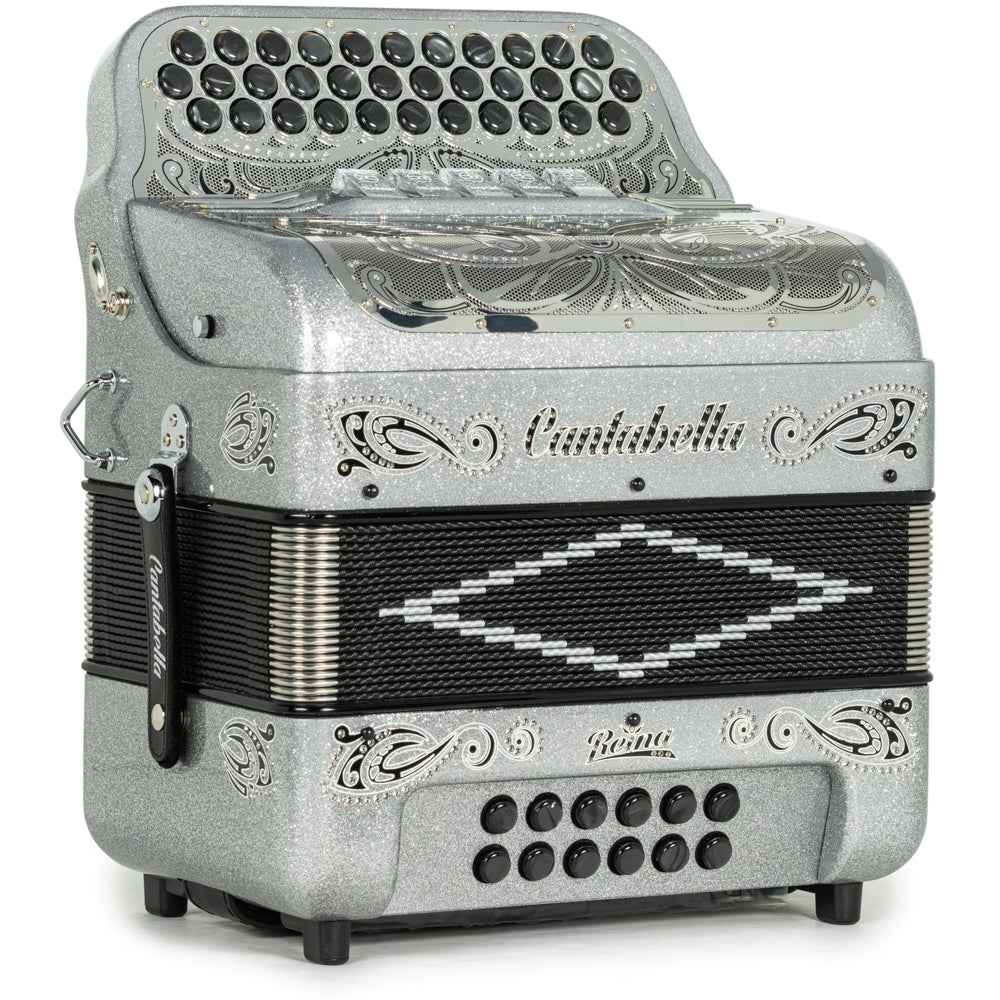Cantabella Reina Acordeón 5 Registros Fa Brillo Plateado con Negro