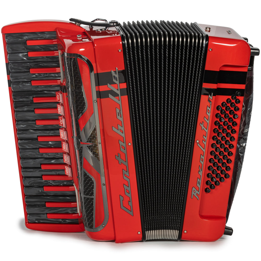 Cantabella Revolution Piano Accordion 7 Switch Red with Grey Hermes Music Accordion Pro Shop