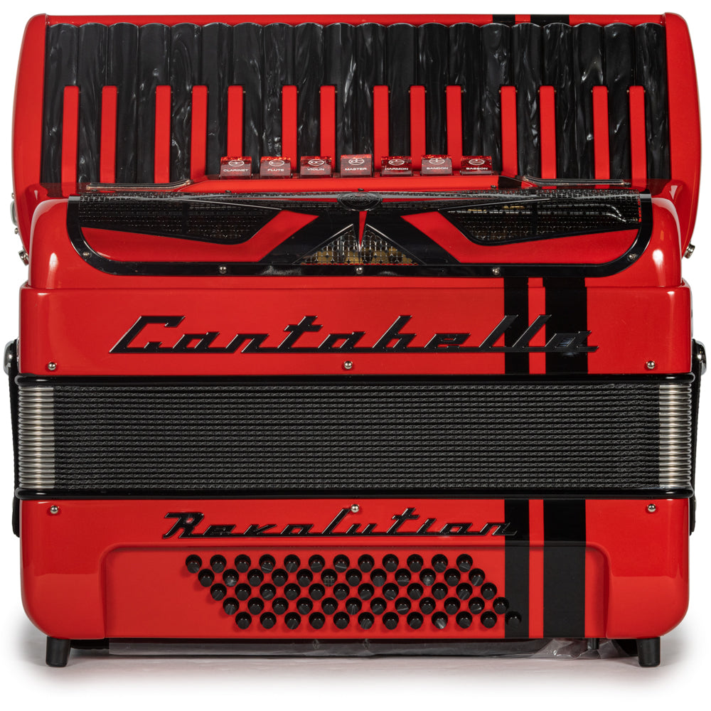 Cantabella Revolution Piano Accordion 7 Switch Red with Grey Hermes Music Accordion Pro Shop