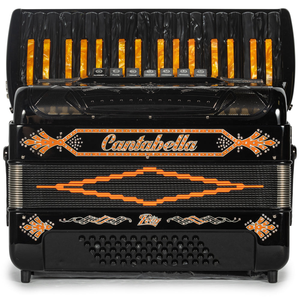 Cantabella Rey Piano Accordion 7 Switch Black with Orange Hermes Music Accordion Pro Shop