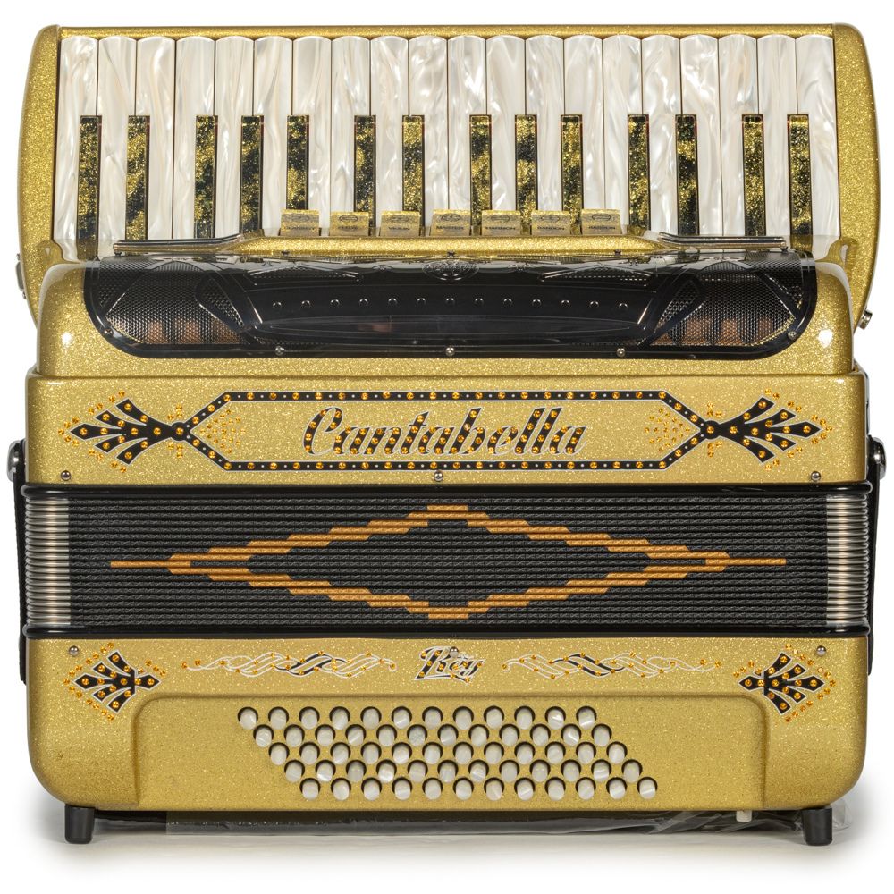 Cantabella Rey Piano Accordion 7 Switch Gold Glitter with Black