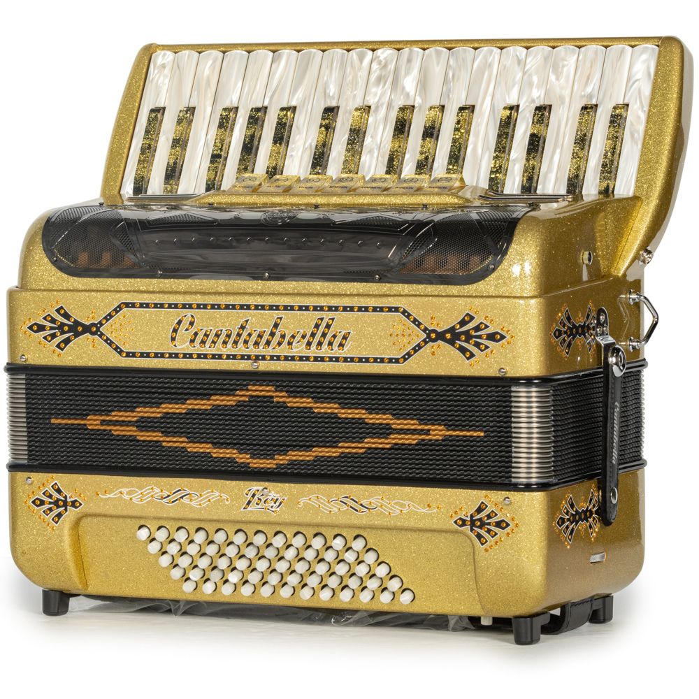 Cantabella Rey Piano Accordion 7 Switch Gold Glitter with Black