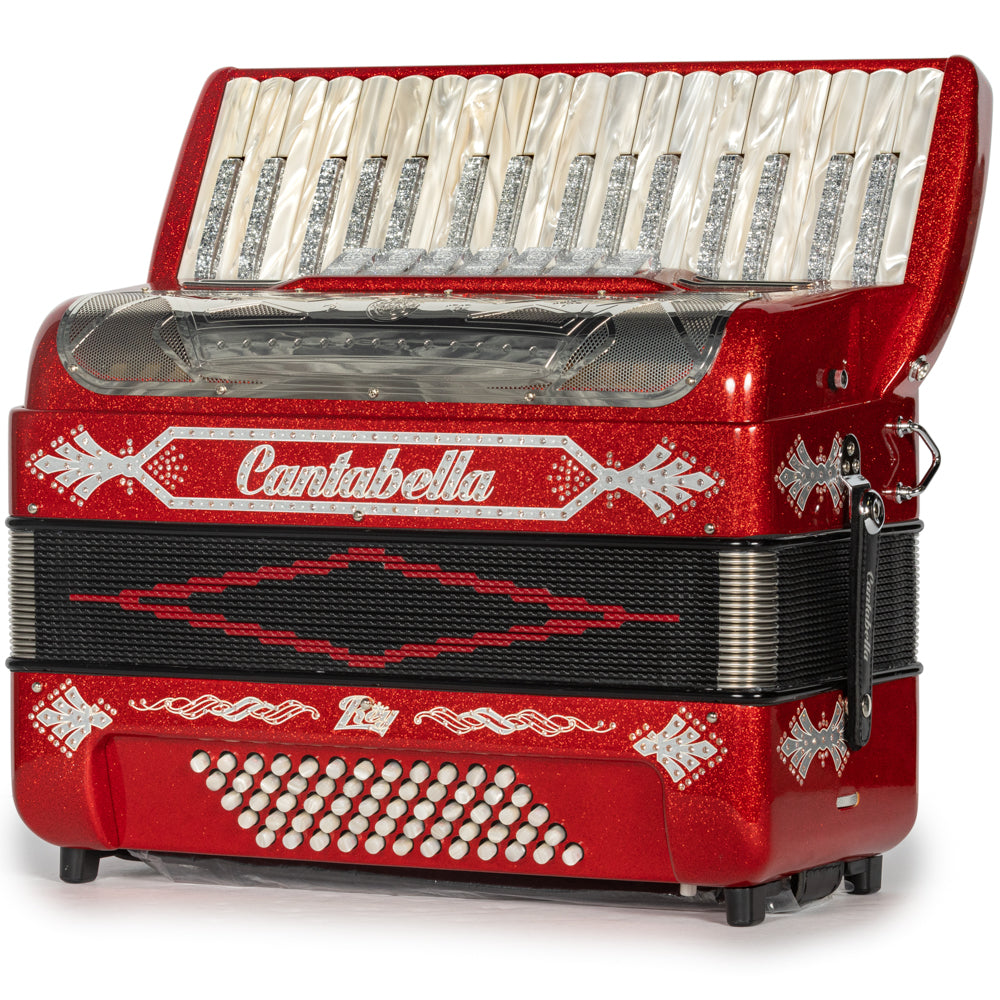 Cantabella Rey Piano Accordion 7 Switch Red Glitter with Silver Hermes Music Accordion Pro Shop