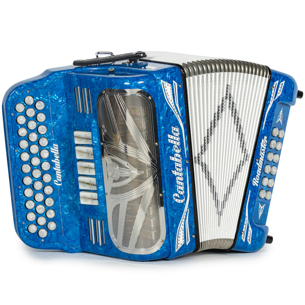 Cantabella Roadmaster Acordeón 5 Registros Mi Ondas Azules con Diapasón Pintado y Fuelles Blanco