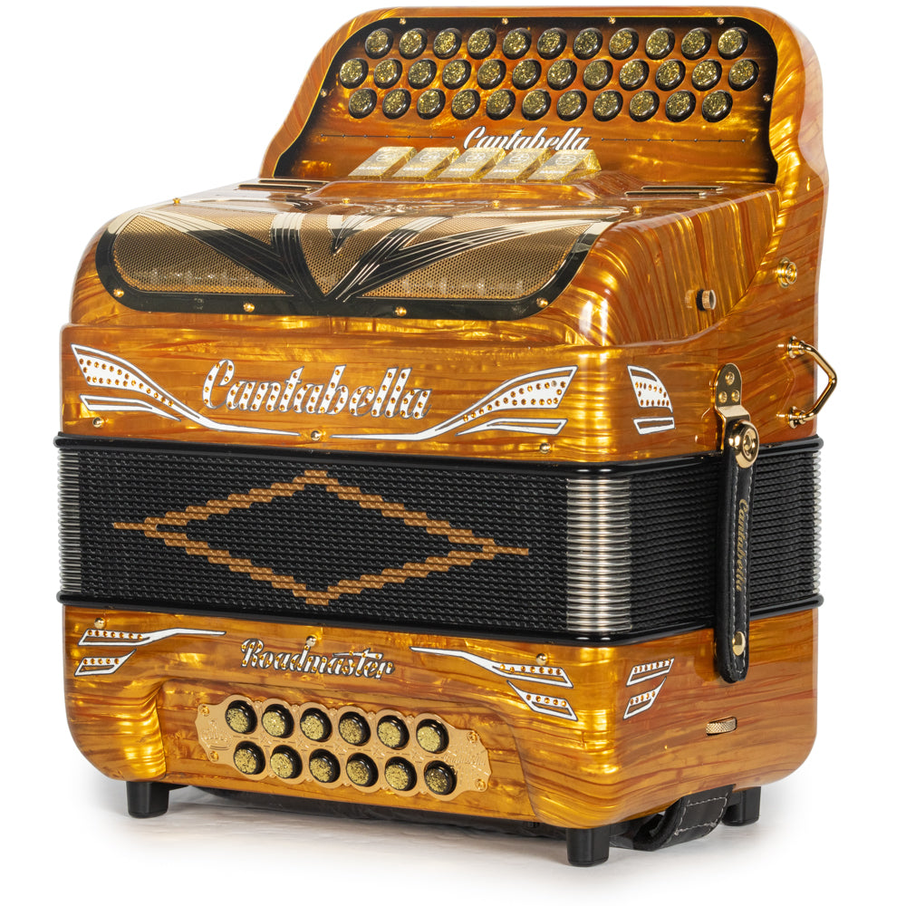 Cantabella Roadmaster Acordeón 5 Registros Fa Ondas Dorados y Negro Diapasón Pintado