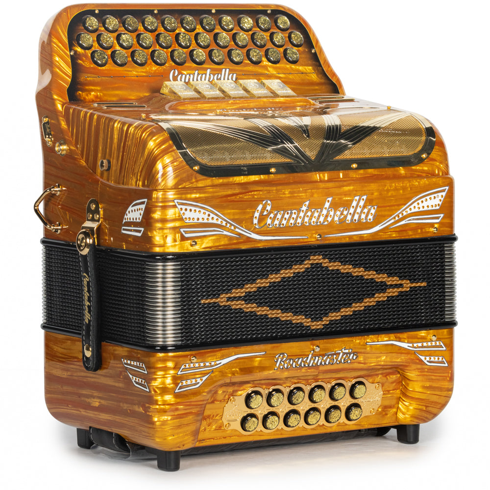Cantabella Roadmaster Acordeón 5 Registros Fa Ondas Dorados y Negro Diapasón Pintado