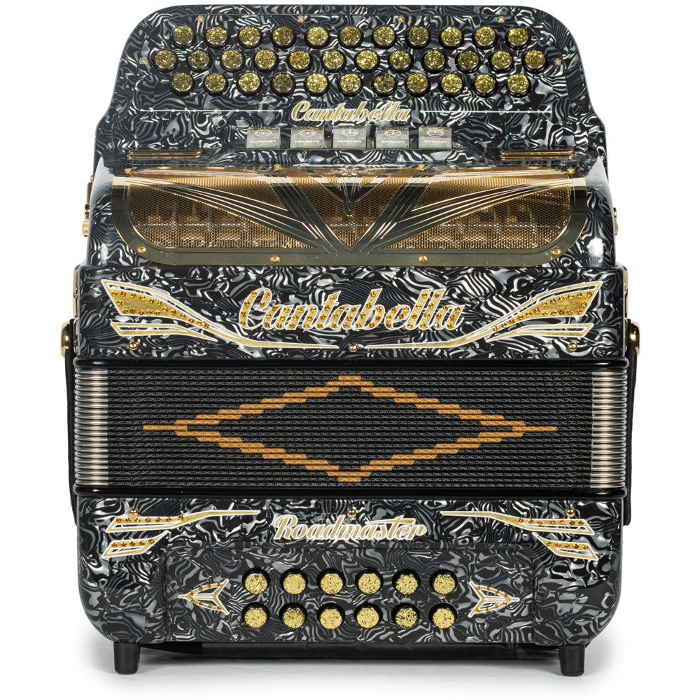 Cantabella Roadmaster Acordeón 5 Registros Mi Ondas Gris y Oro con Diapasón Pintado