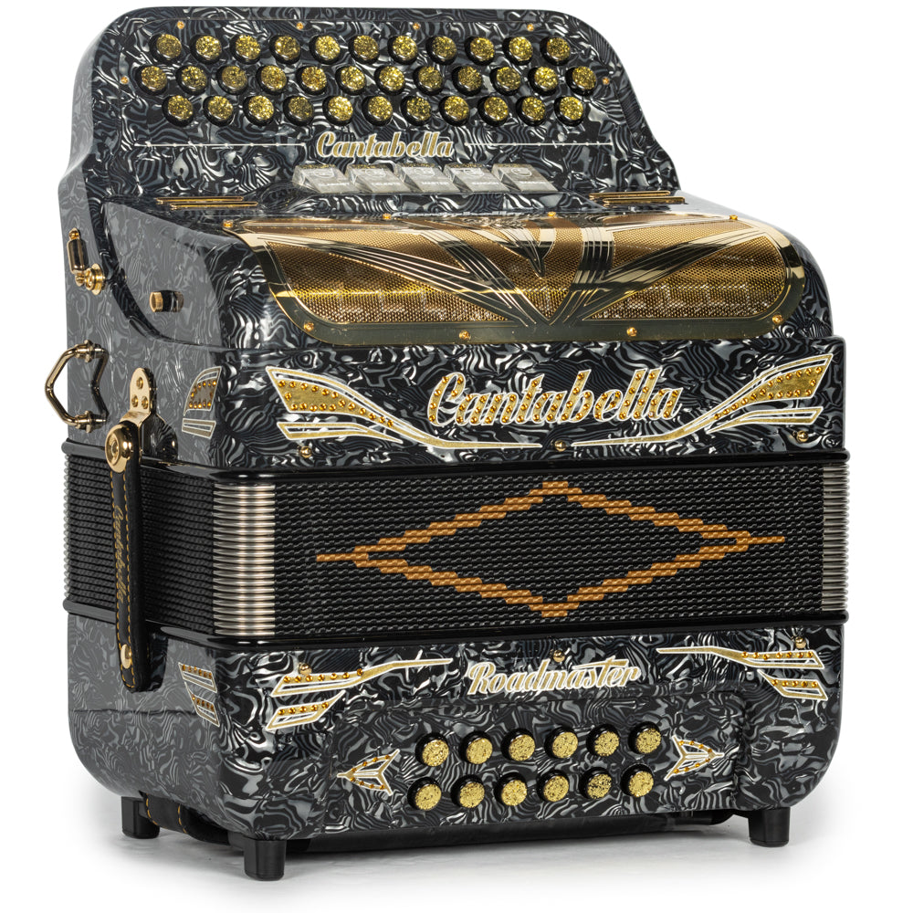 Cantabella Roadmaster Acordeón 5 Registros Mi Ondas Gris y Oro con Diapasón Pintado
