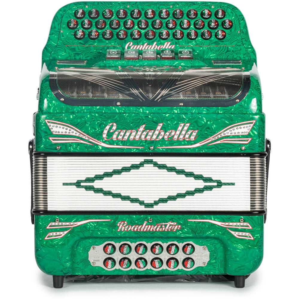Cantabella Roadmaster Acordeón 5 Registros Fa Ondas Verde Diapasón Pintado