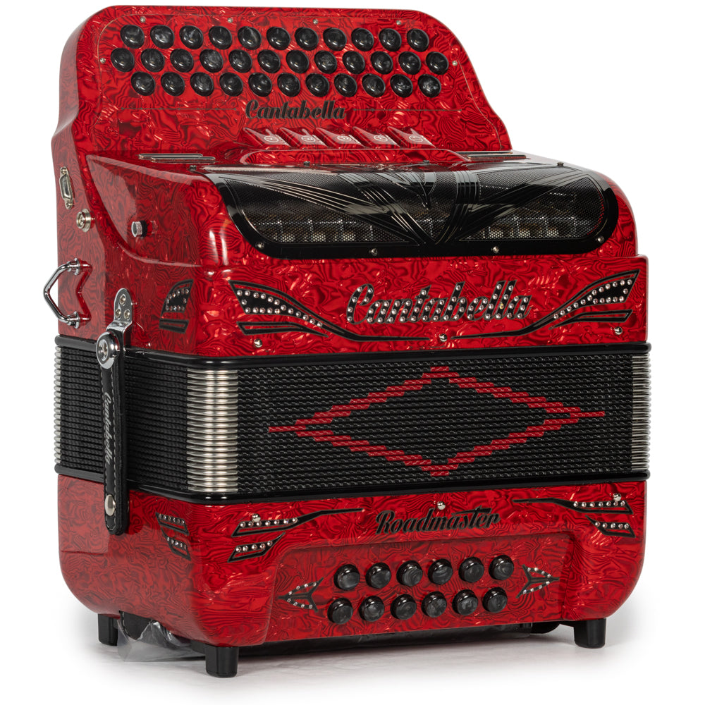 Cantabella Roadmaster Acordeón 5 Registros Mi Ondas Rojas con Negro y Diapasón Pintado