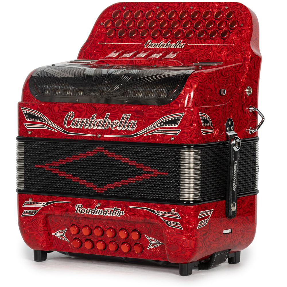 Cantabella Roadmaster Acordeón 5 Registros Fa Ondas Rojas con Negro y Blanco y Diapasón Pintado