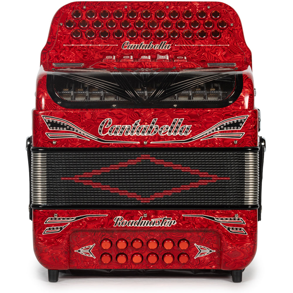 Cantabella Roadmaster Acordeón 5 Registros Fa Ondas Rojas con Negro y Blanco y Diapasón Pintado