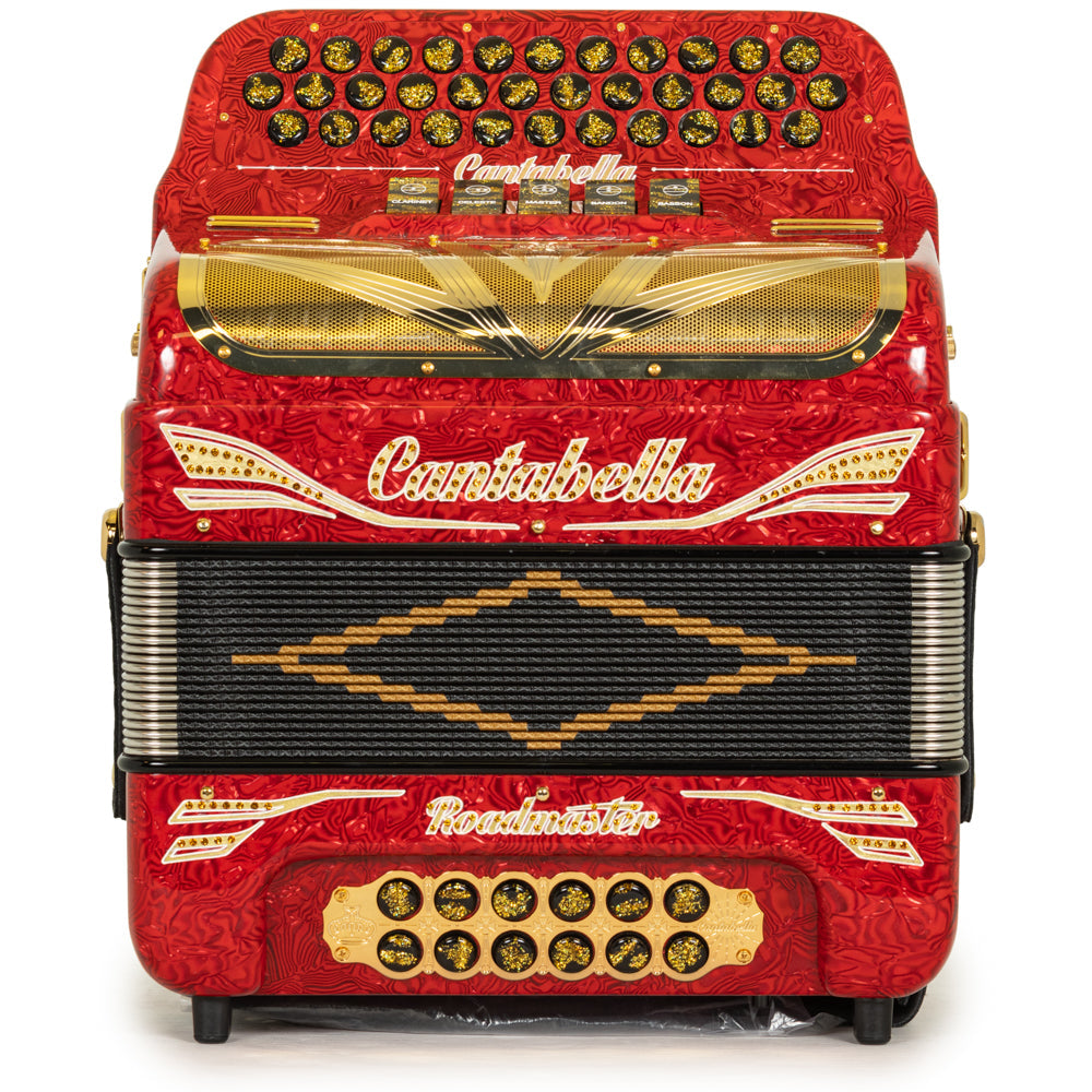 Cantabella Roadmaster Acordeón Ultra Compacto 5 Registros Mi Ondas Rojas y Oro