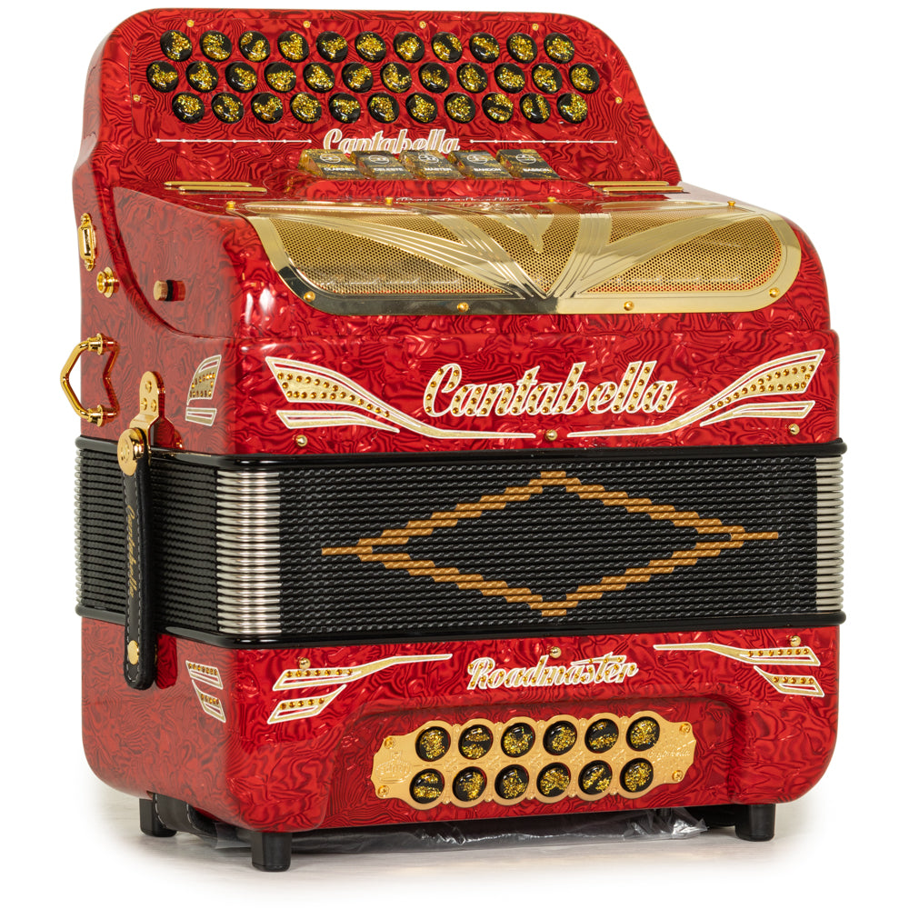 Cantabella Roadmaster Acordeón Ultra Compacto 5 Registros Mi Ondas Rojas y Oro