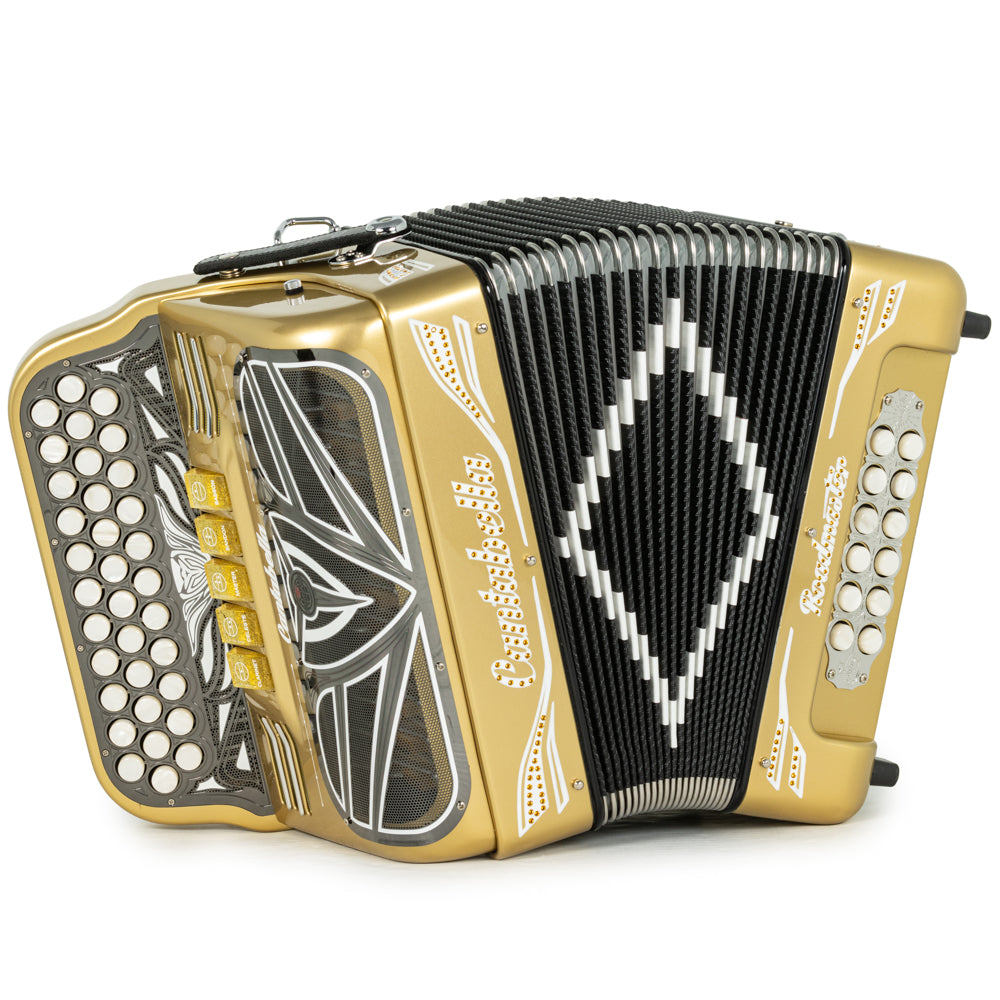 Cantabella Roadmaster Acordeón Ultra Compacto 5 Registros Mi Oro y Blanco