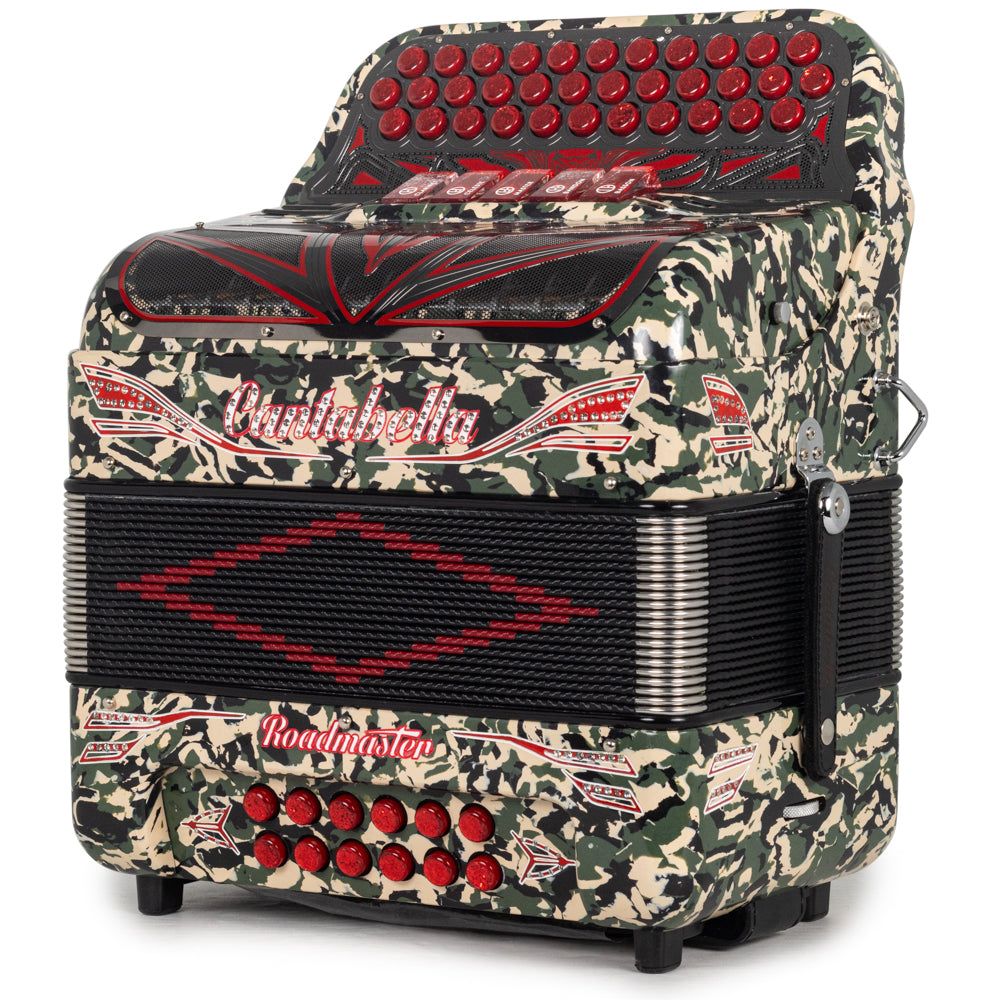 Cantabella Roadmaster Acordeón Ultra Compacto 5 Registros Fa Camuflaje con Rojo y Plata