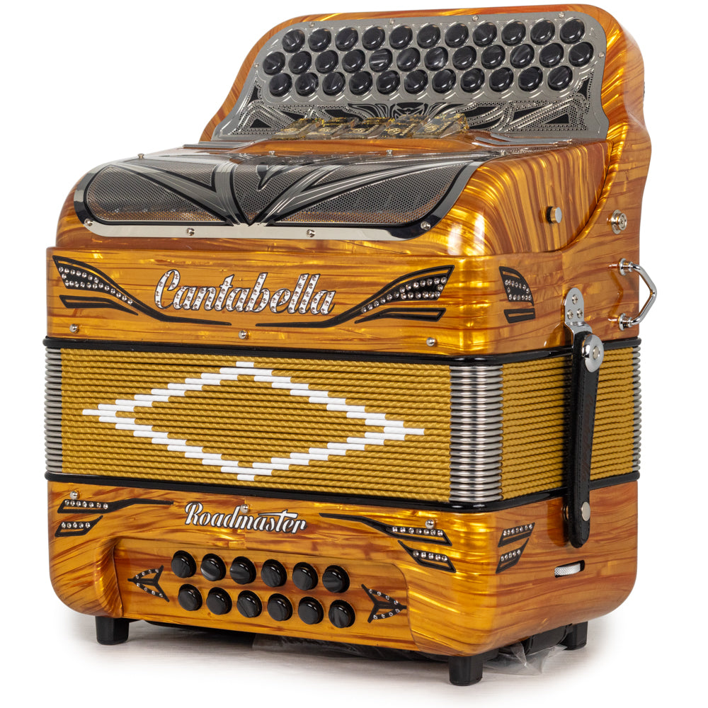 Cantabella Roadmaster Acordeón Ultra Compacto 5 Registros Fa Madera Celuloide con Dorado y Negro