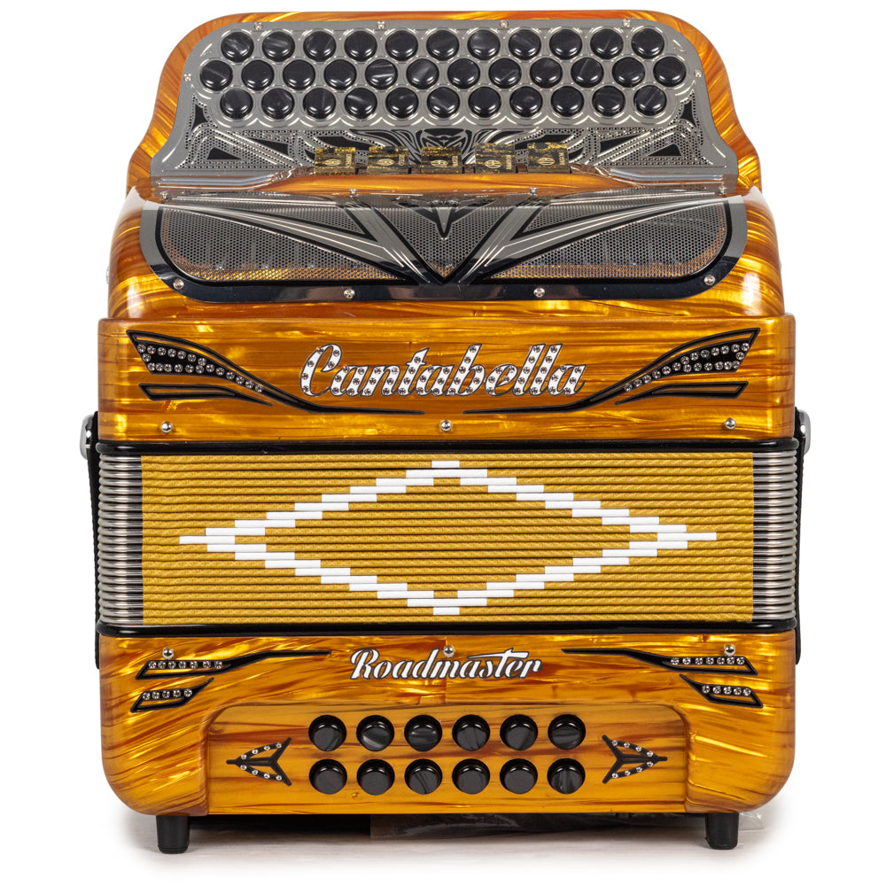 Cantabella Roadmaster Acordeón Ultra Compacto 5 Registros Fa Madera Celuloide con Dorado y Negro