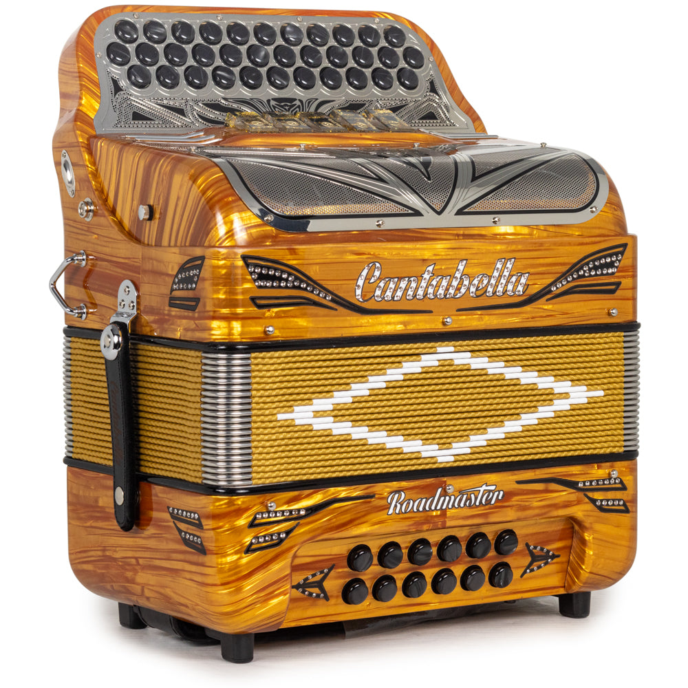 Cantabella Roadmaster Acordeón Ultra Compacto 5 Registros Fa Madera Celuloide con Dorado y Negro
