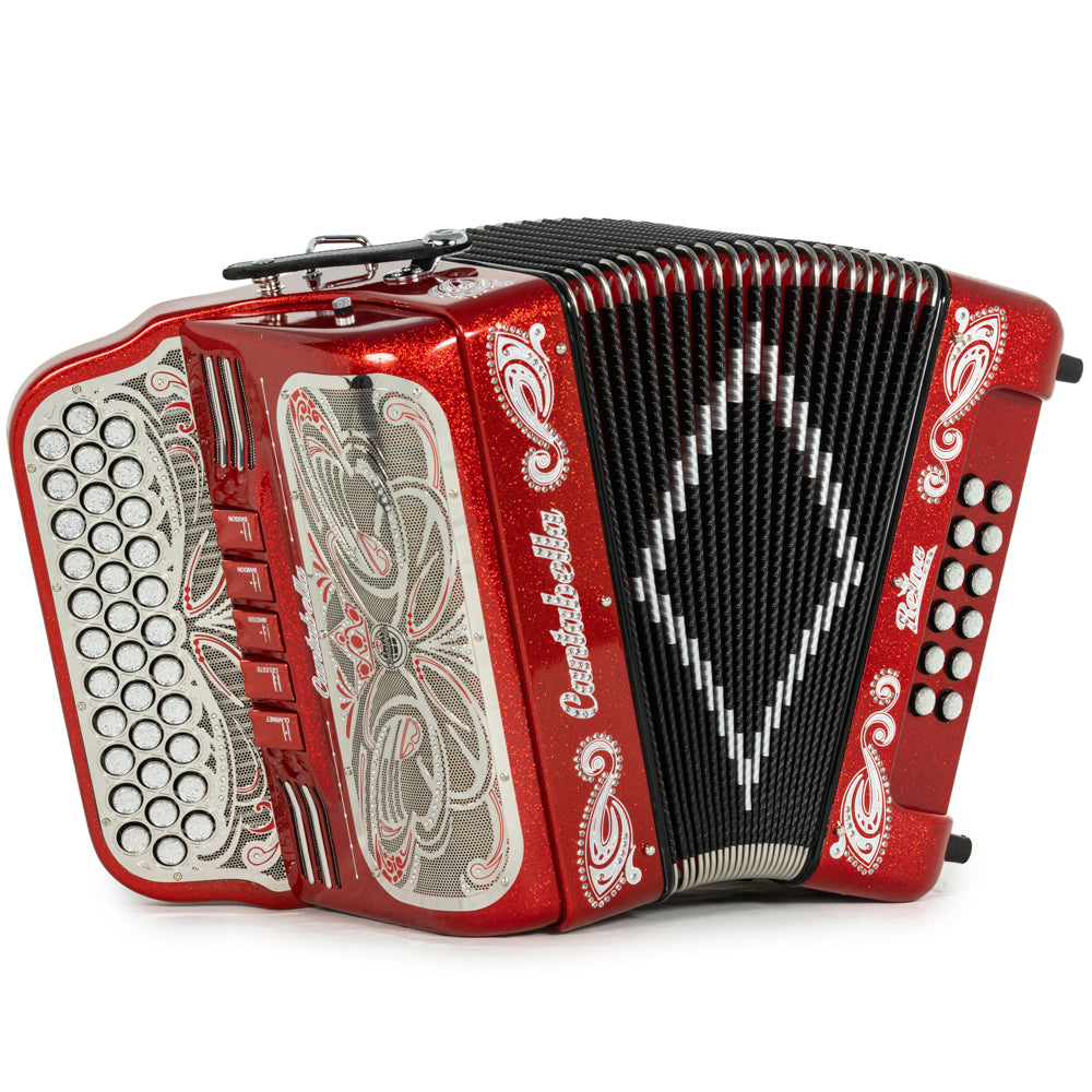 Cantabella Reina Acordeón 5 Registros Fa Brillo Rojo con Plata