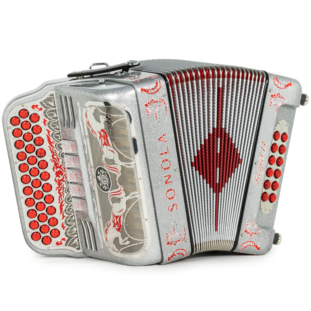 Sonola Royal II Acordeón 5 Registros Fa Brillo Plateado con Rojo