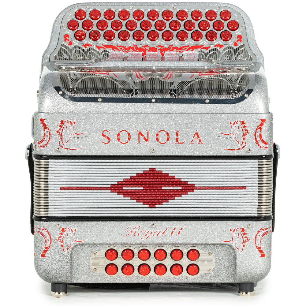 Sonola Royal II Acordeón 5 Registros Fa Brillo Plateado con Rojo