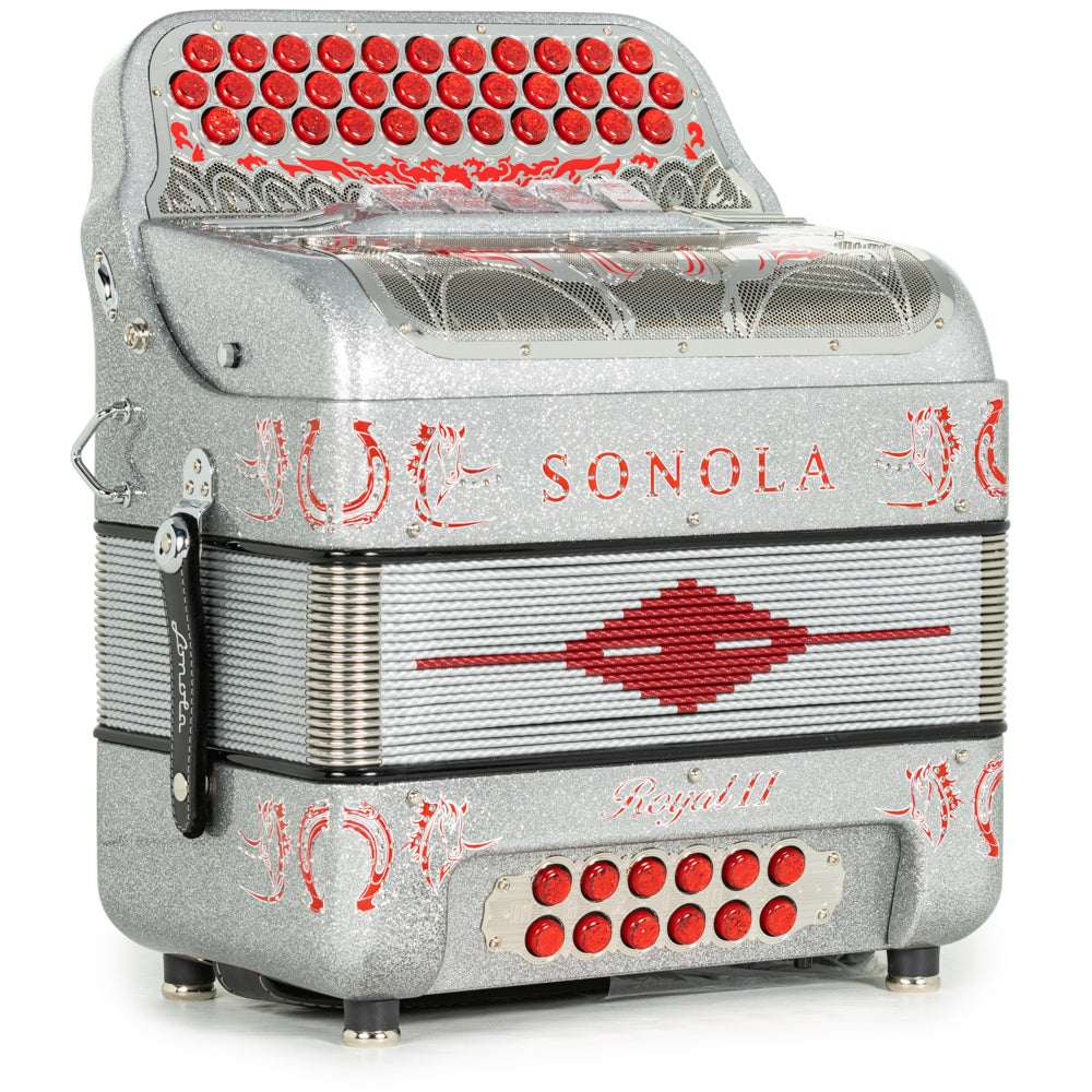 Sonola Royal II Acordeón 5 Registros Fa Brillo Plateado con Rojo