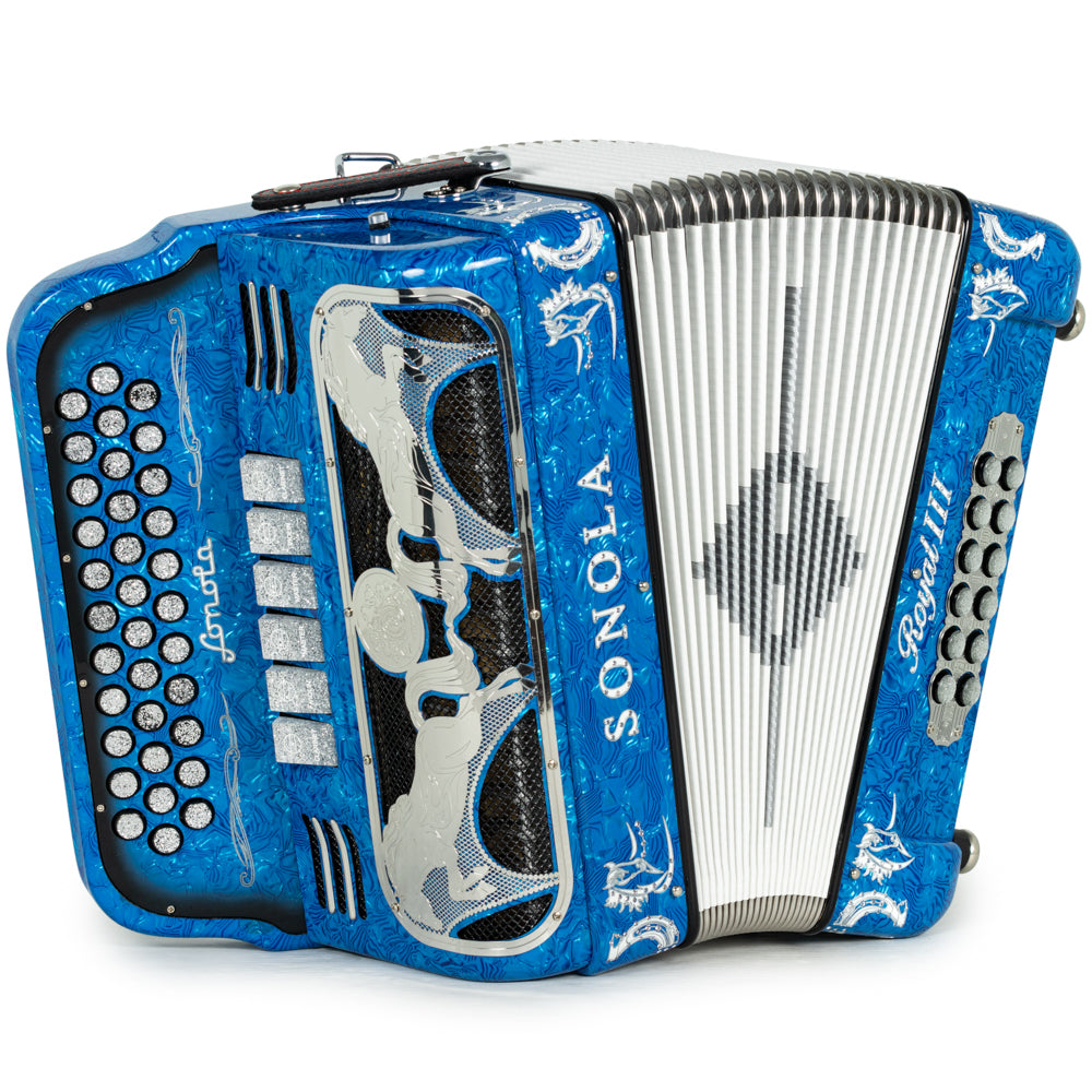 Sonola Royal III Acordeón 6 Registros Fa-Mi Ondas Azules y Blanco