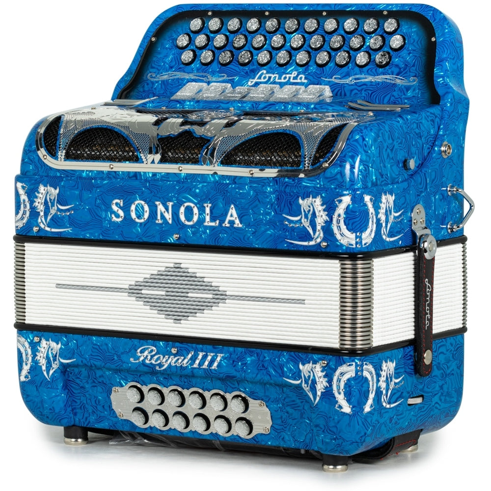 Sonola Royal III Acordeón 6 Registros Fa-Mi Ondas Azules y Blanco