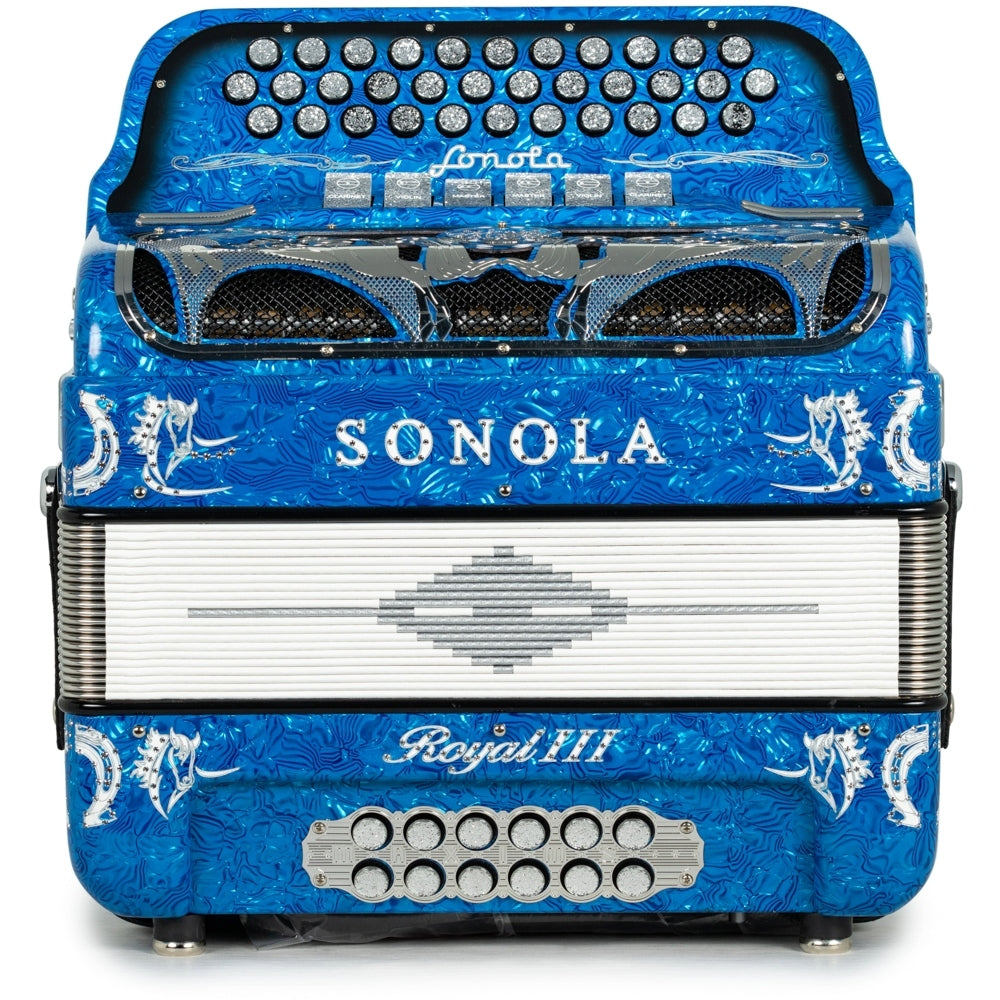Sonola Royal III Acordeón 6 Registros Fa-Mi Ondas Azules y Blanco