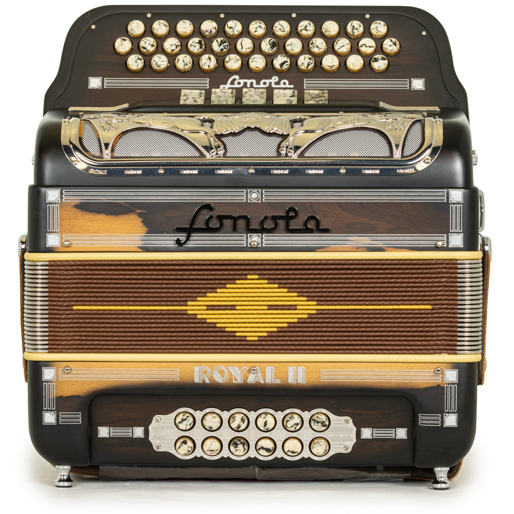 Sonola Royal II Acordeón 5 Registros Fa Madera Oscura Pulida y Plata