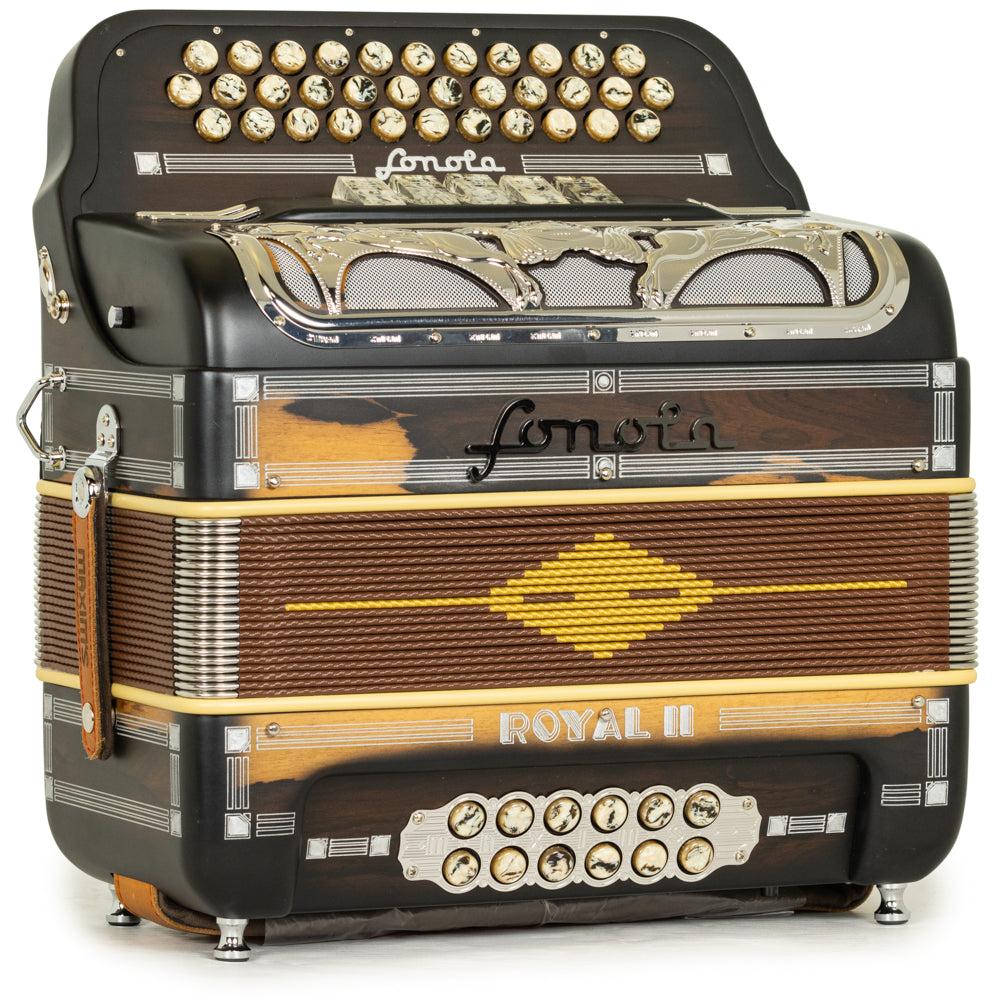 Sonola Royal II Acordeón 5 Registros Fa Madera Oscura Pulida y Plata