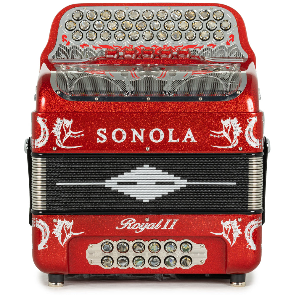 Sonola Royal II Acordeón 5 Registros Mi Brillo Rojo y Cromo