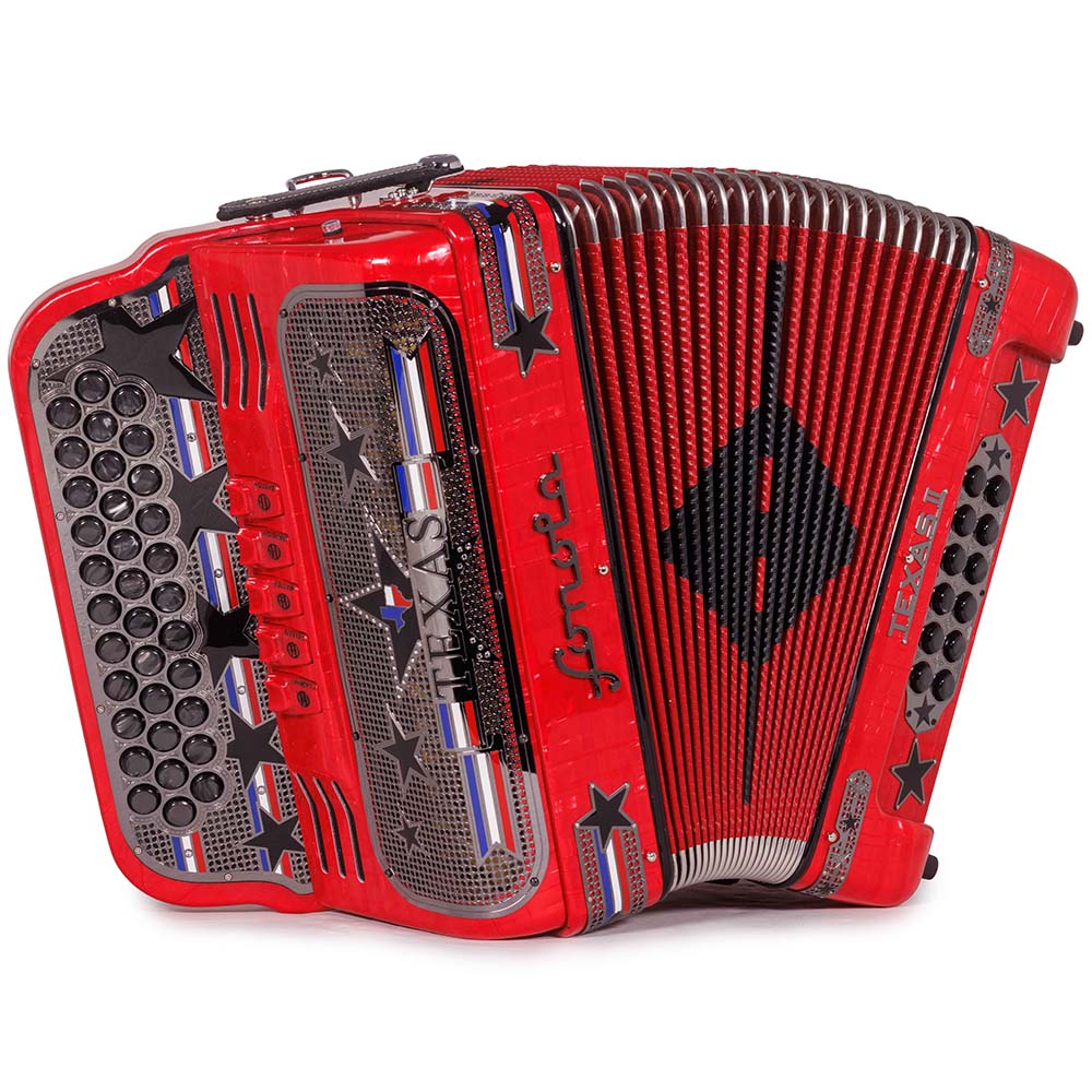 Sonola Edición Especial Texas Acordeón 5 Registros EAD Celuloide Rojo Metal con Negro