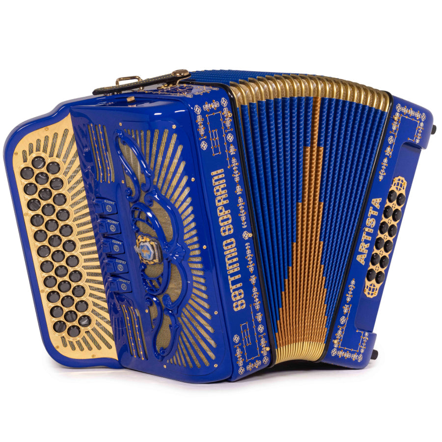 Settimio Soprani Artista III Acordeon 5 Registros FBE Azul con Dorado