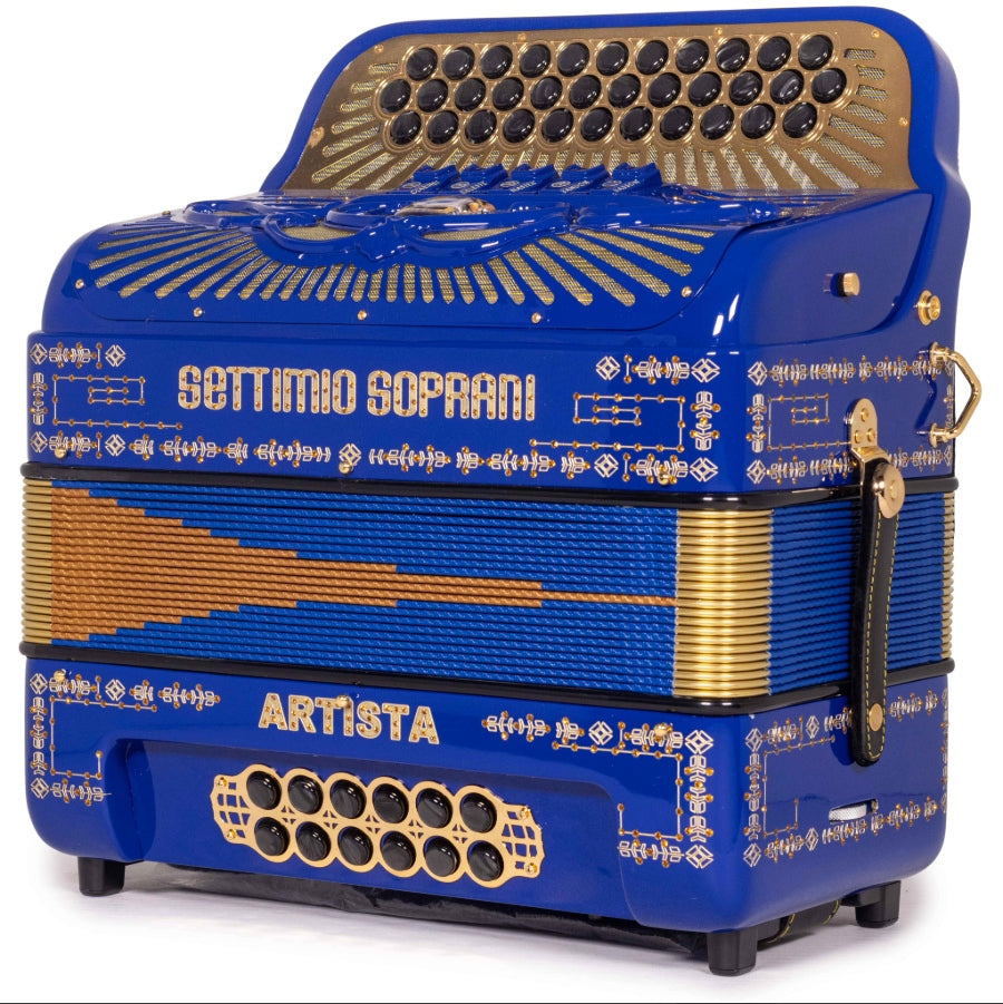 Settimio Soprani Artista III Acordeon 5 Registros FBE Azul con Dorado