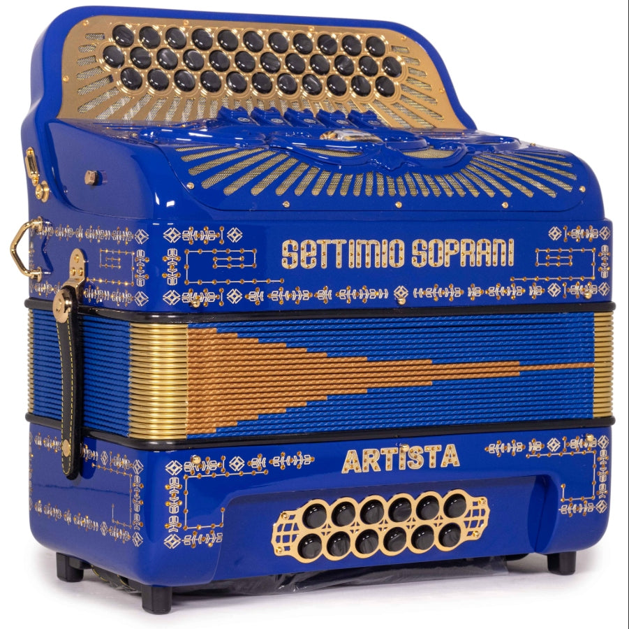 Settimio Soprani Artista III Acordeon 5 Registros FBE Azul con Dorado