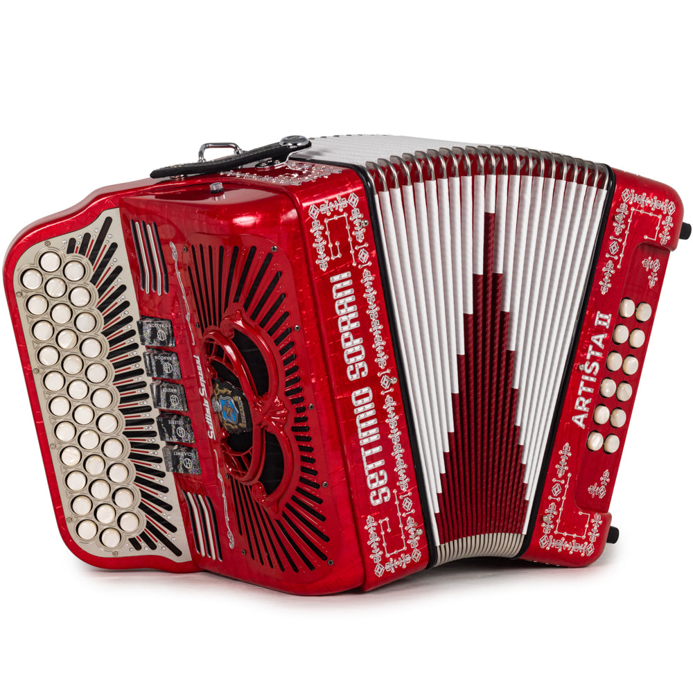 Settimio Soprani Artista II Ultra Compacto Acordeon 5 Registros Fa Rojo con Cromo