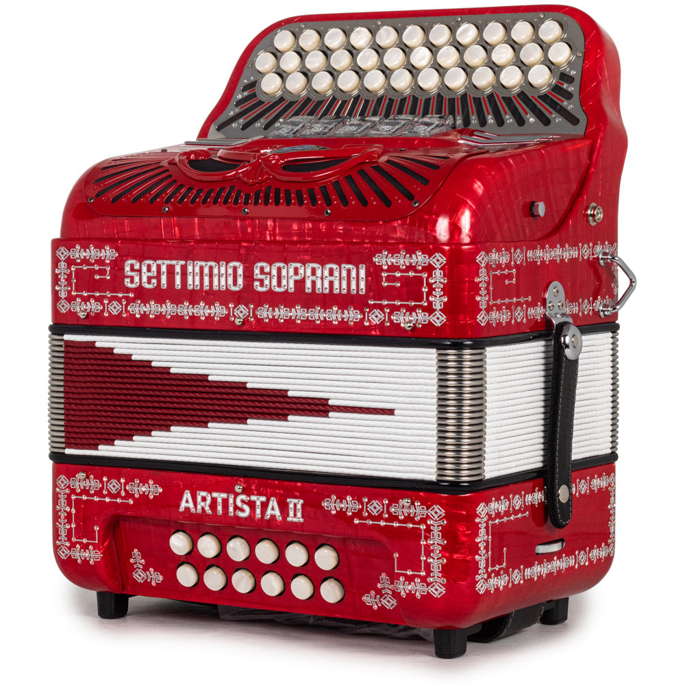 Settimio Soprani Artista II Ultra Compacto Acordeon 5 Registros Fa Rojo con Cromo