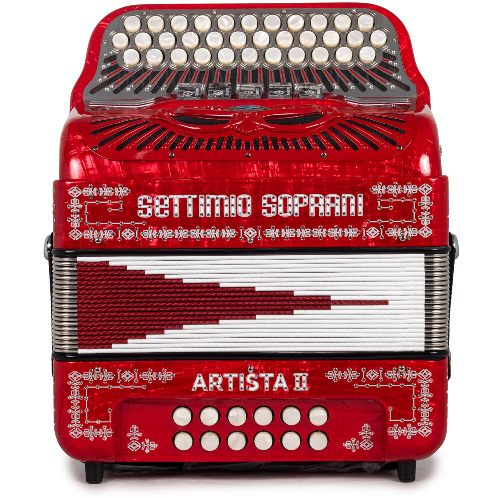 Settimio Soprani Artista II Ultra Compacto Acordeon 5 Registros Fa Rojo con Cromo
