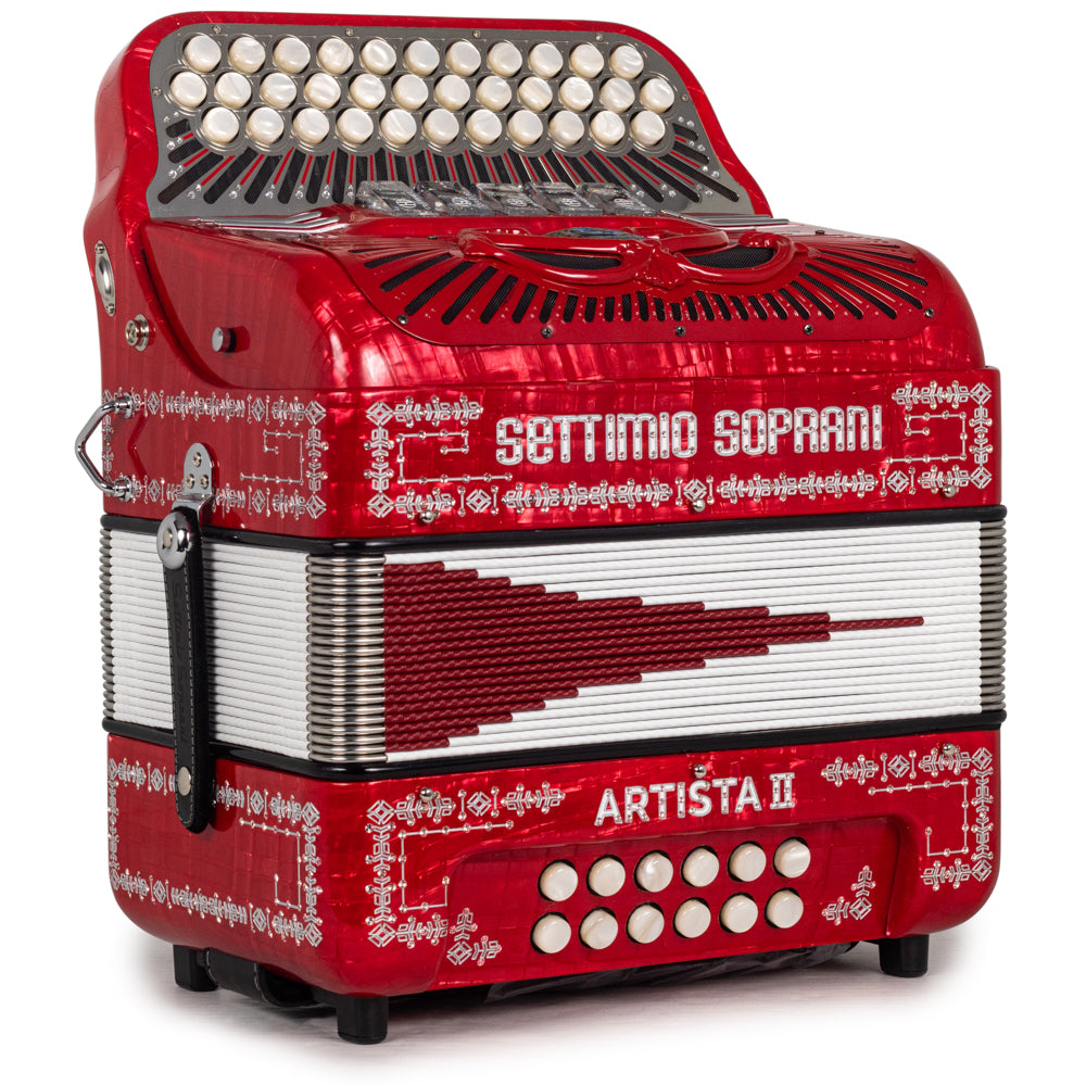 Settimio Soprani Artista II Ultra Compacto Acordeon 5 Registros Fa Rojo con Cromo