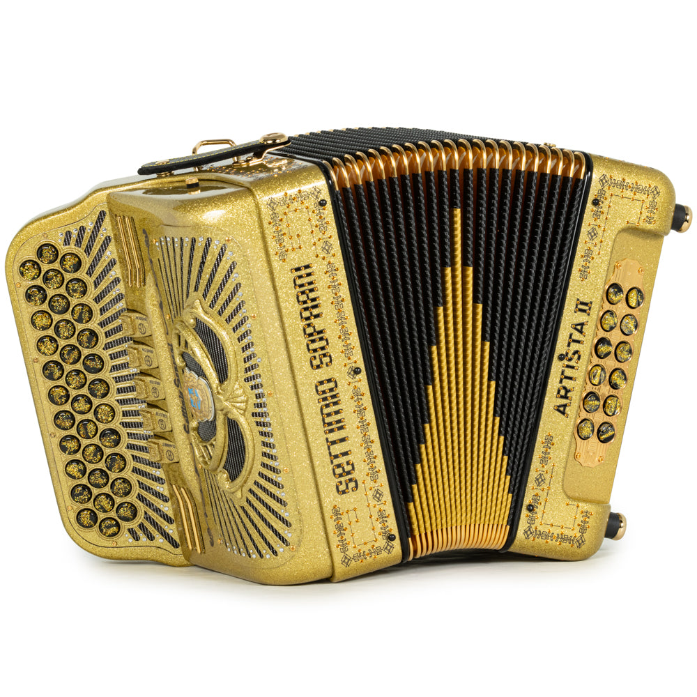 Settimio Soprani Artista II Acordeon 5 Registros Fa Brillo Dorado con Negro