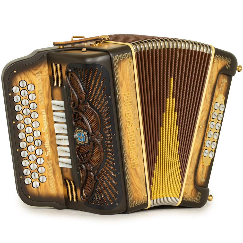 Settimio Soprani Artista III Acordeon 6 Registros Fa-Mi Madera Oscura Mate y Oro