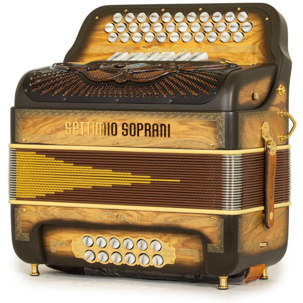 Settimio Soprani Artista III Acordeon 6 Registros Fa-Mi Madera Oscura Mate y Oro